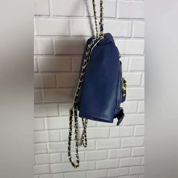 Blue Faux Leather Moto Jacket Style Backpack Purse Gold Chain Convertible Bag main image 13